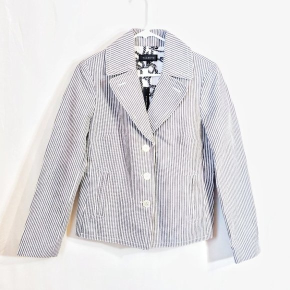 Talbots Pinstripe Single Breasted Blazer Jacket White Size 8 New With Tags - Picture 5 of 6